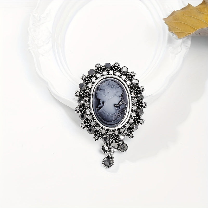 Retro Beauty Head Series Crystal Tassel Brooch