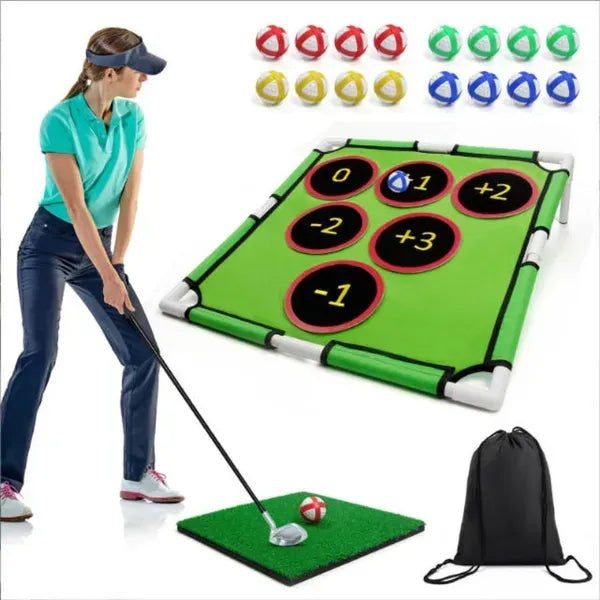 Golf Chipping Game Mat Set With Target Net Indoor Outdoor Practice Game With Scoreboard