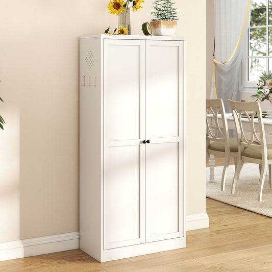 61  White Metal Kitchen Pantry Cabinet Adjustable Storage With 4 Shelves  110lb Capacity , Heavy Duty Freestanding Pantry Organizer For Kitchen, Pantry, Living Room
