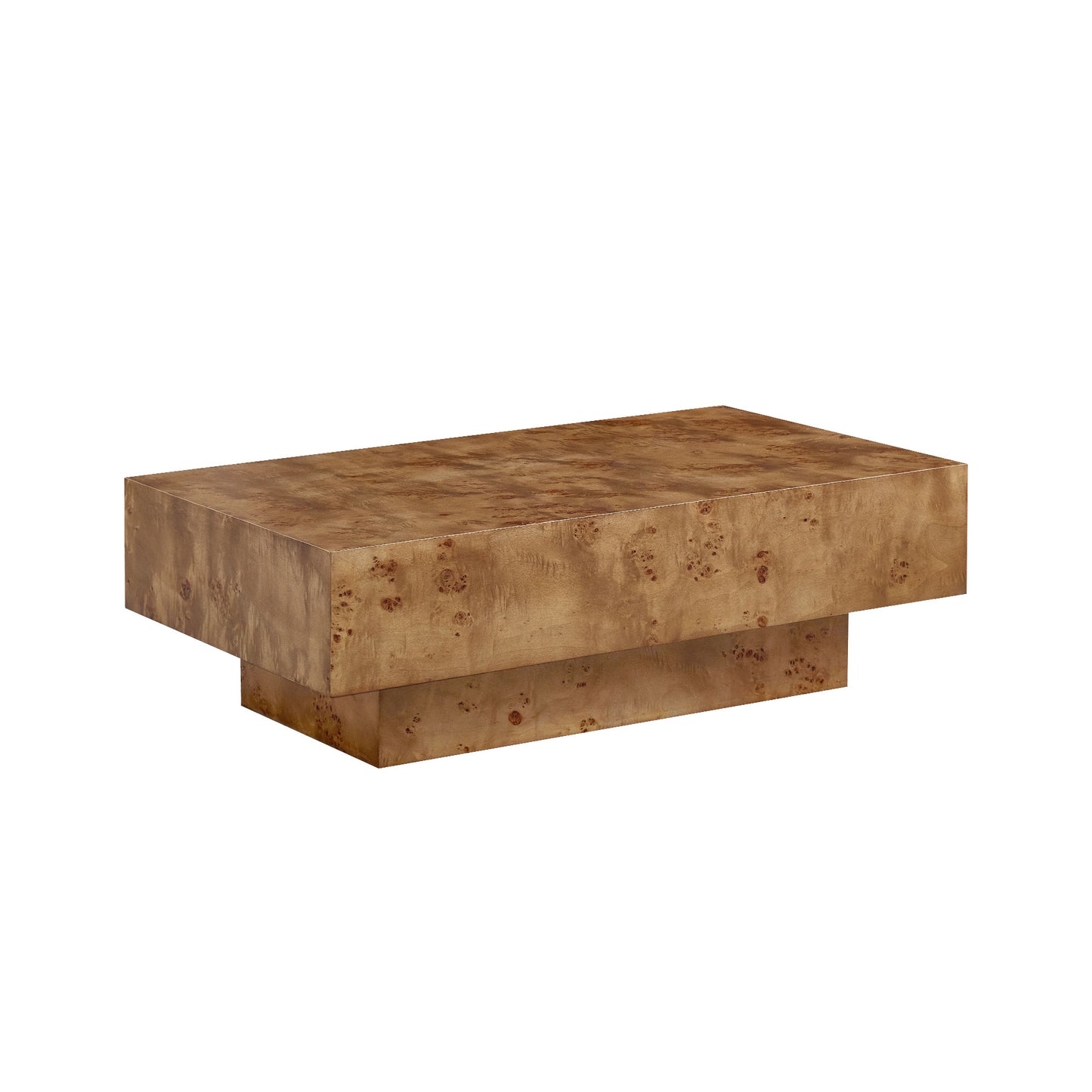43.31 Inch Burl Wood Veneer Coffee Table,Rectangle Mid-Century Modern Table For Living Room,Coffee Table With Sturdy MDF Pedestal For Office,Apartment