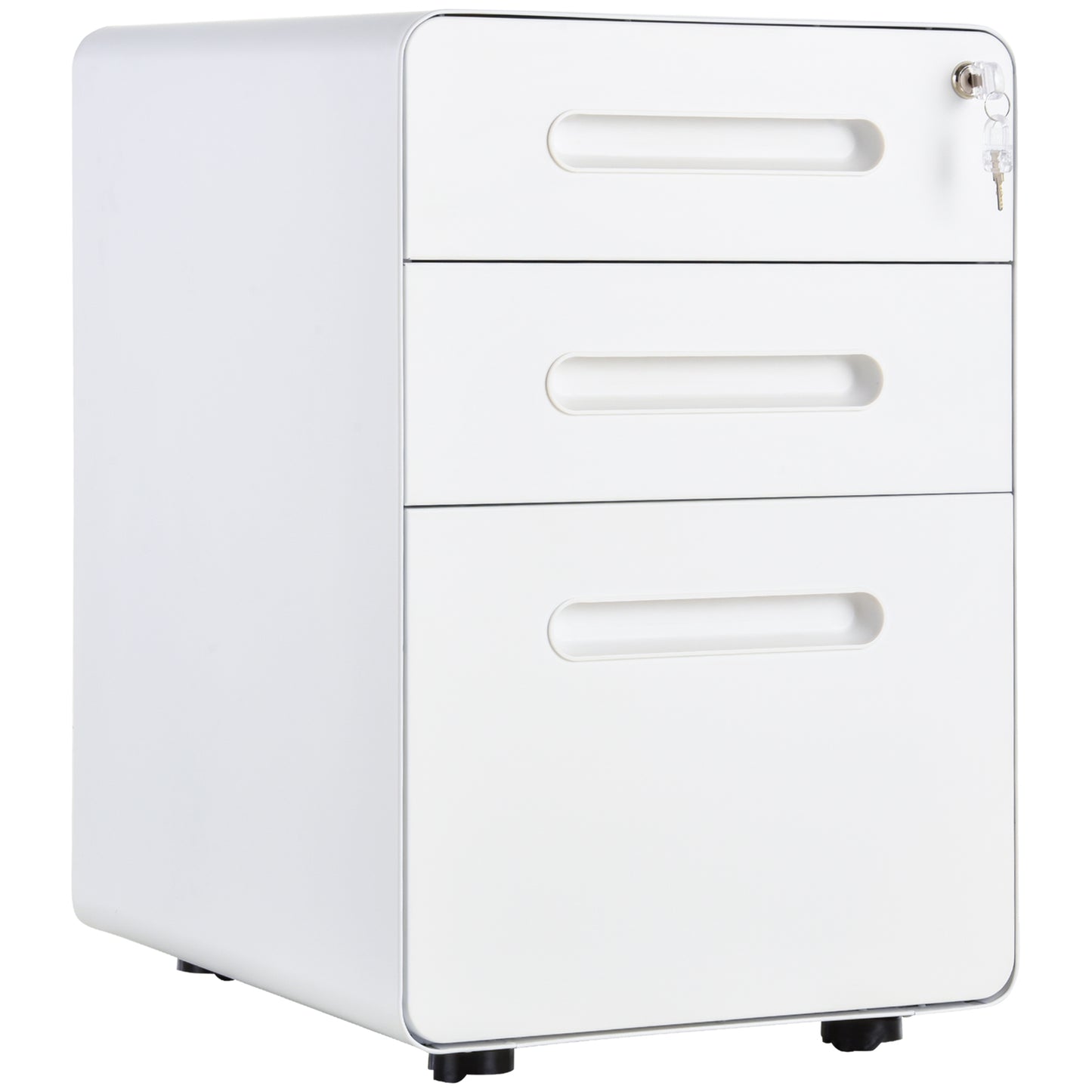 Vinsetto Lockable File Cabinet With 3 Drawers, Vertical Office Drawer For A4, Letter, Legal Size, Anti-tilt Design, Pre-Assembled Body, White