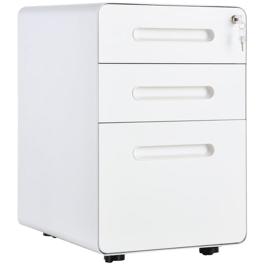 Vinsetto Lockable File Cabinet With 3 Drawers, Vertical Office Drawer For A4, Letter, Legal Size, Anti-tilt Design, Pre-Assembled Body, White
