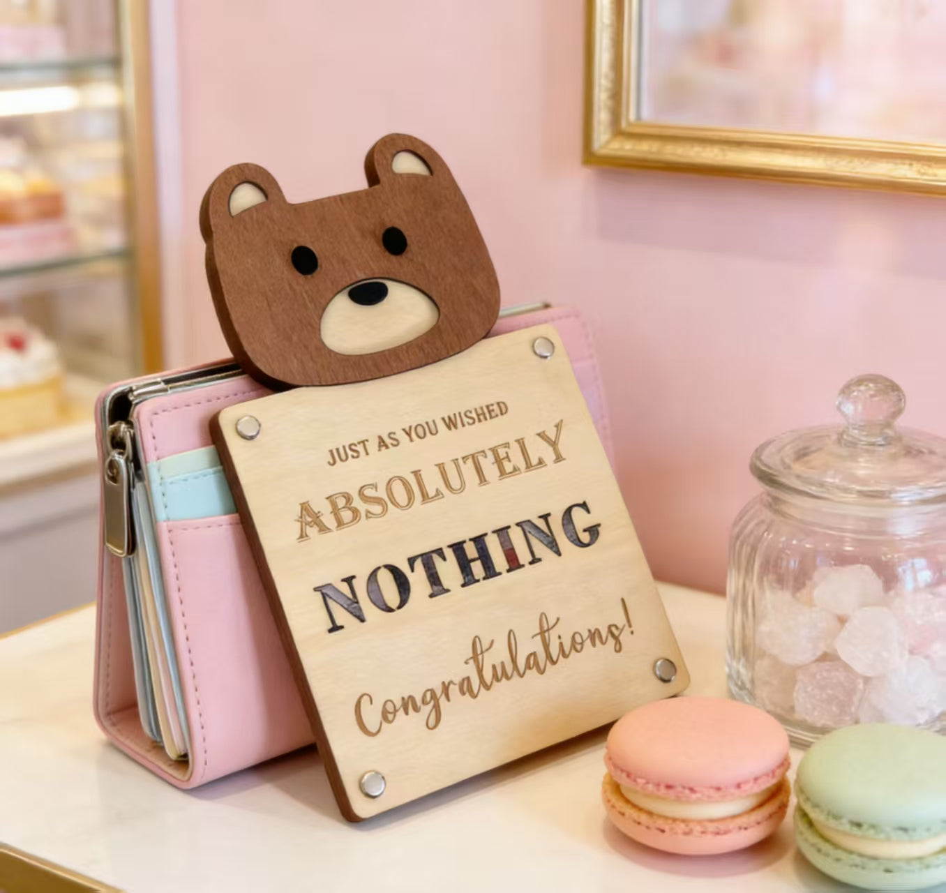 Cartoon Wallet With Lightweight Portable Wooden Animal Plaque, Adorable Fox, Lion & Bear Designs, Perfect Gift Choice