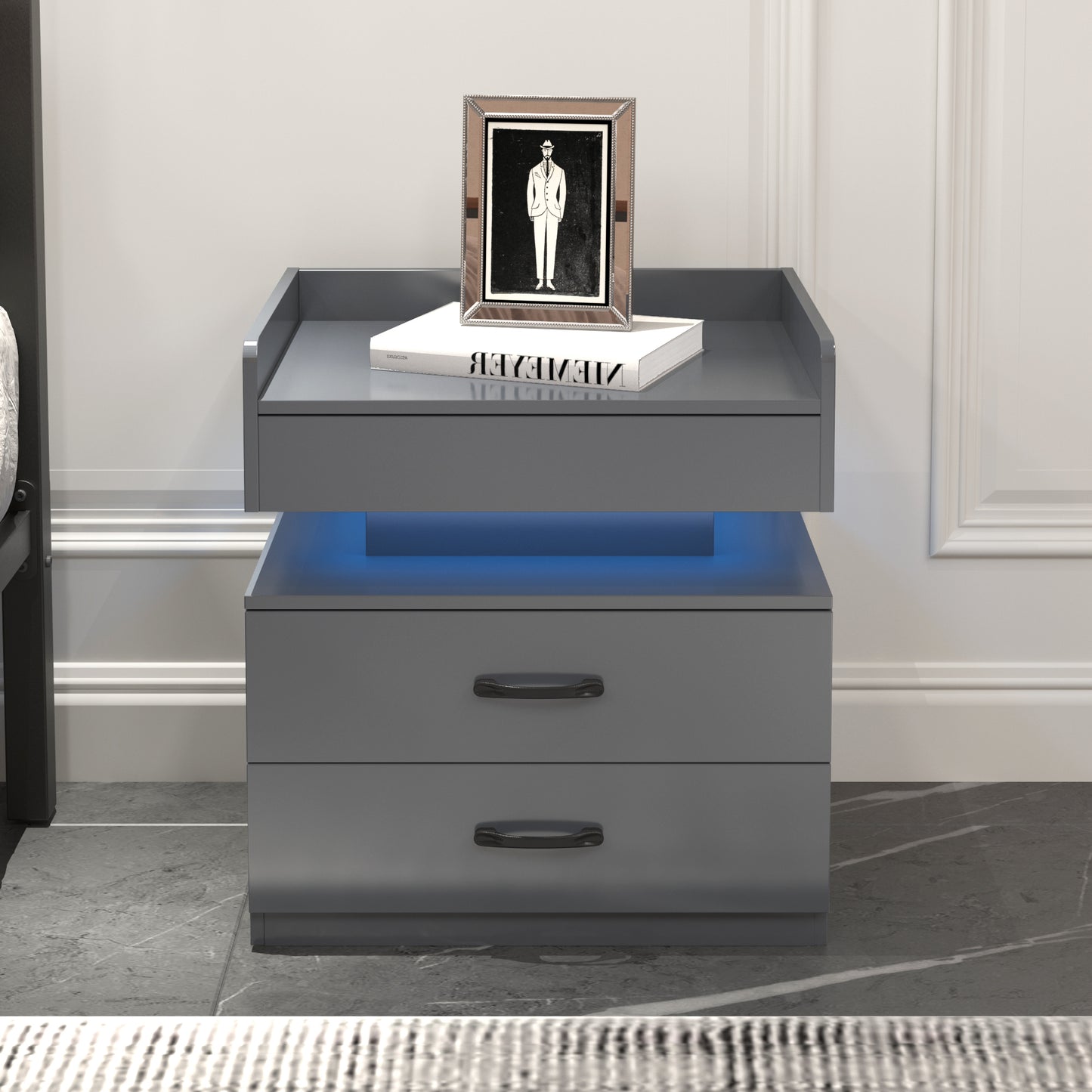 1 Set Nightstand With Adjustable LED Strip Light, 2-drawers, Large Storage Space, Suitable For Bedside Table, Coffee Table, Sofa Side Table Or End Table For Study Desk