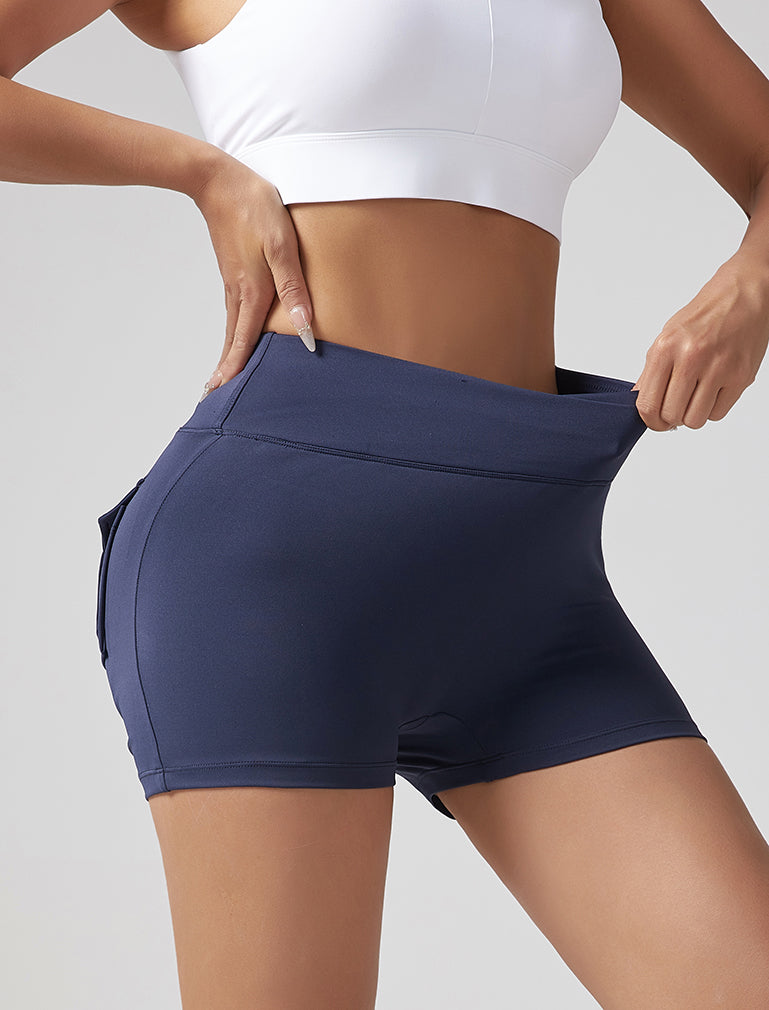 V-waist Stretch Yoga Workwear, Pocket Button Tight Pants, Women's Peach Hip Running And Fitness Shorts