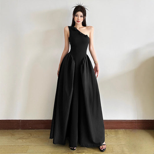 Best-selling Elegant Three-dimensional Floral-design Off-shoulder Pleated Dress