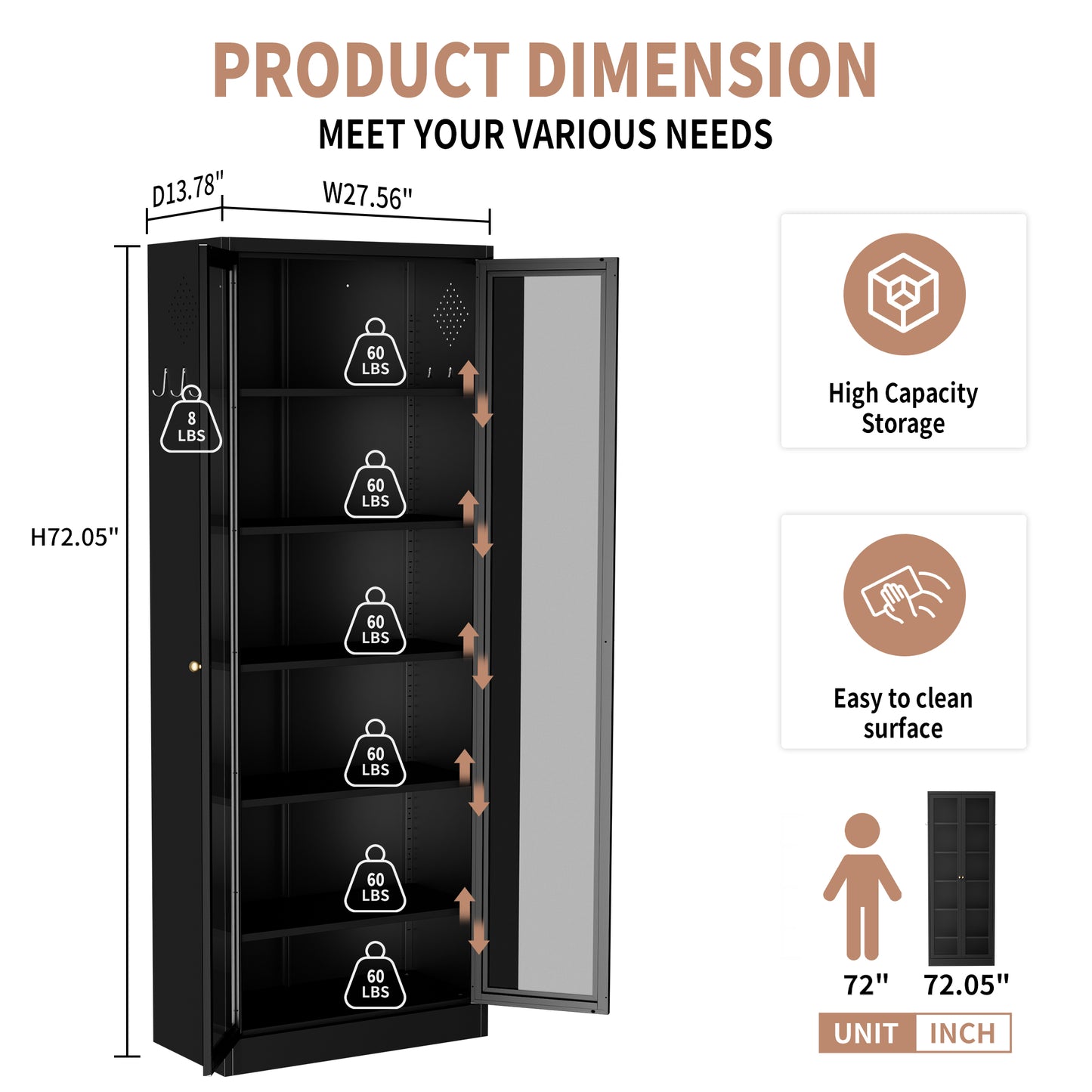 Metal Kitchen Pantry Cabinet - 72  Tall Storage With 5 Adjustable Shelves, Black Freestanding Cabinet For Kitchen Pantry Bathroom