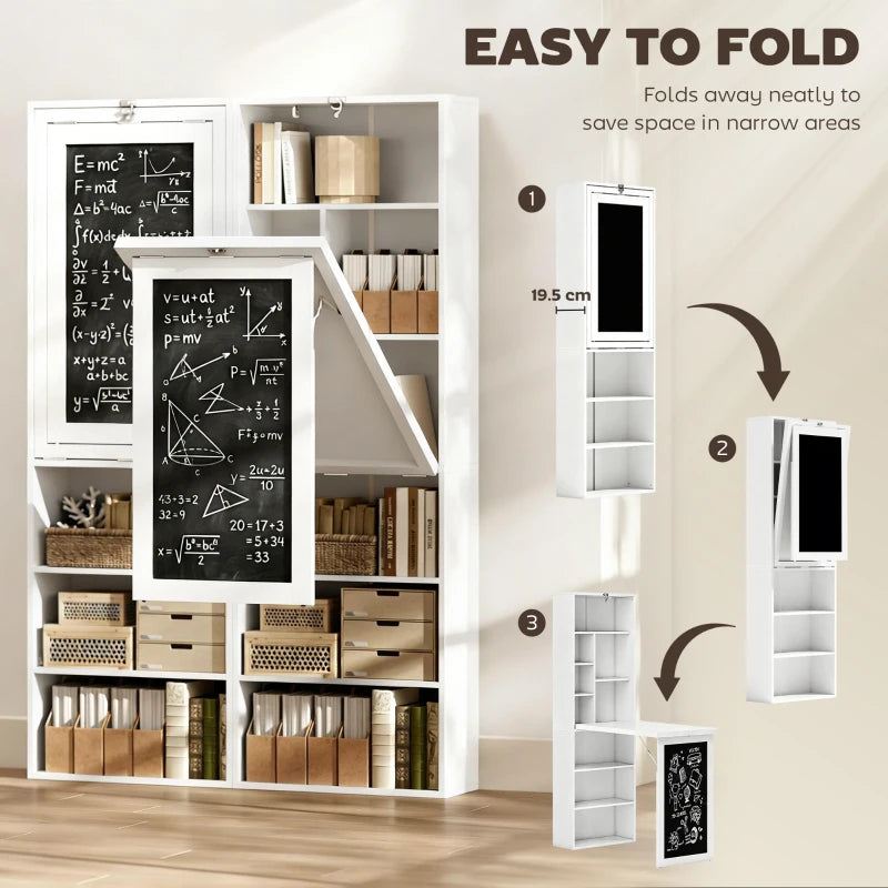Fold-out Convertible Office Desk, Wall Mount Computer Desk With Blackboard And Side Shelf, White