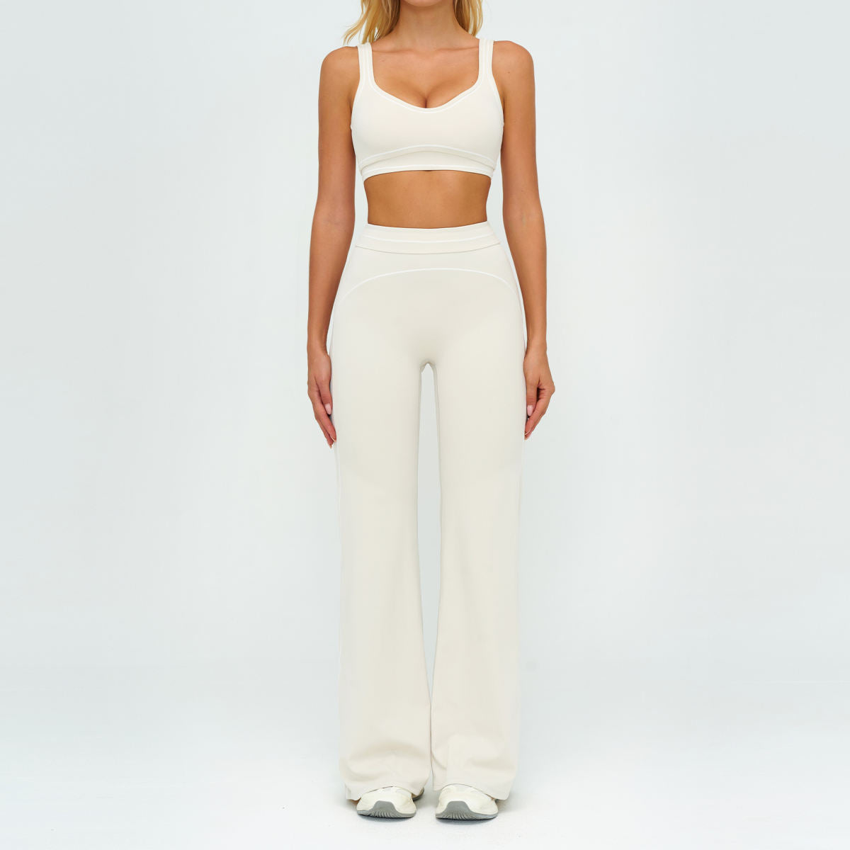 Contrast-color Brushed Yoga Set With Dual Shoulder Straps