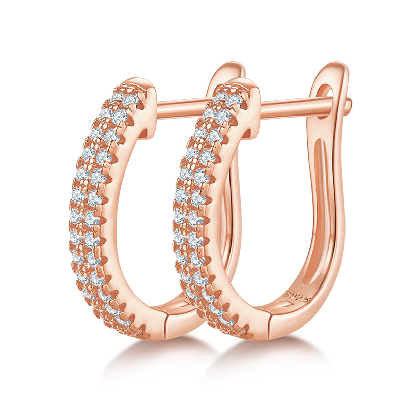 S925 Sterling Silver Moissanite Huggie Hoop Earrings  Pave U Shaped Earrings With GRA Certificate Platinum Or Rose Gold Or Gold Plated Jewelry Gift Box Set For Women