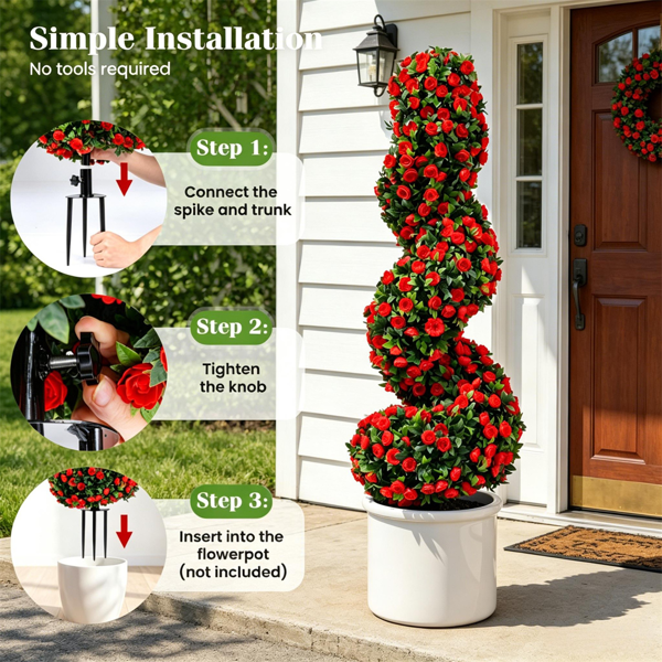 2 Pack Realistic Lifelike Faux Spiral Plant, All-Weather PE Artificial Flower Shrub For Indoor Outdoor Home Garden Decoration - Red