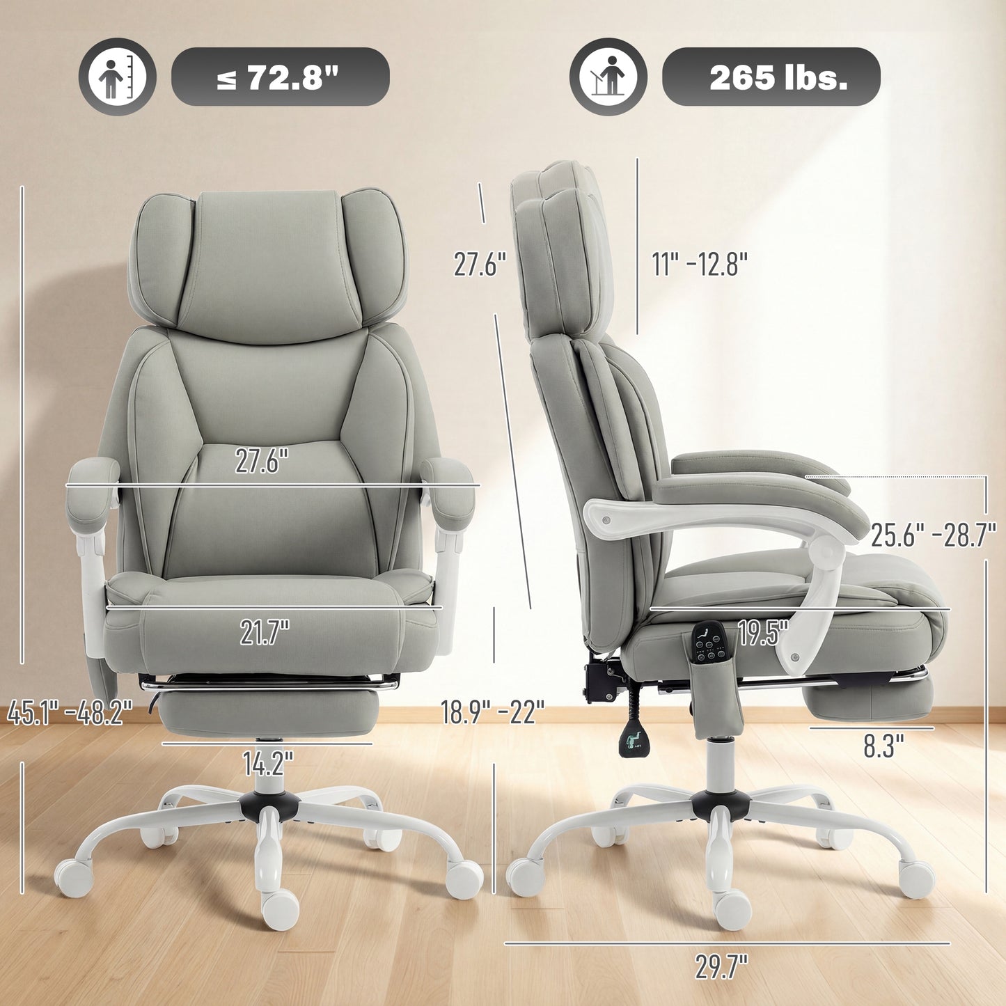High Back Vibration Massage Office Chair Heated Reclining Computer Chair w/ Footrest, Swivel Wheels, Remote, Light Gray