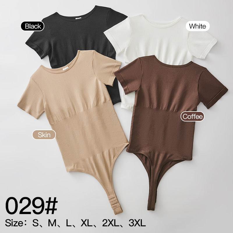 Ss-border Seamless Short-sleeve Bodysuit Shapewear With Waist Cinching, Abdominal Shaping, And Thong Tight-fitting Body Suit