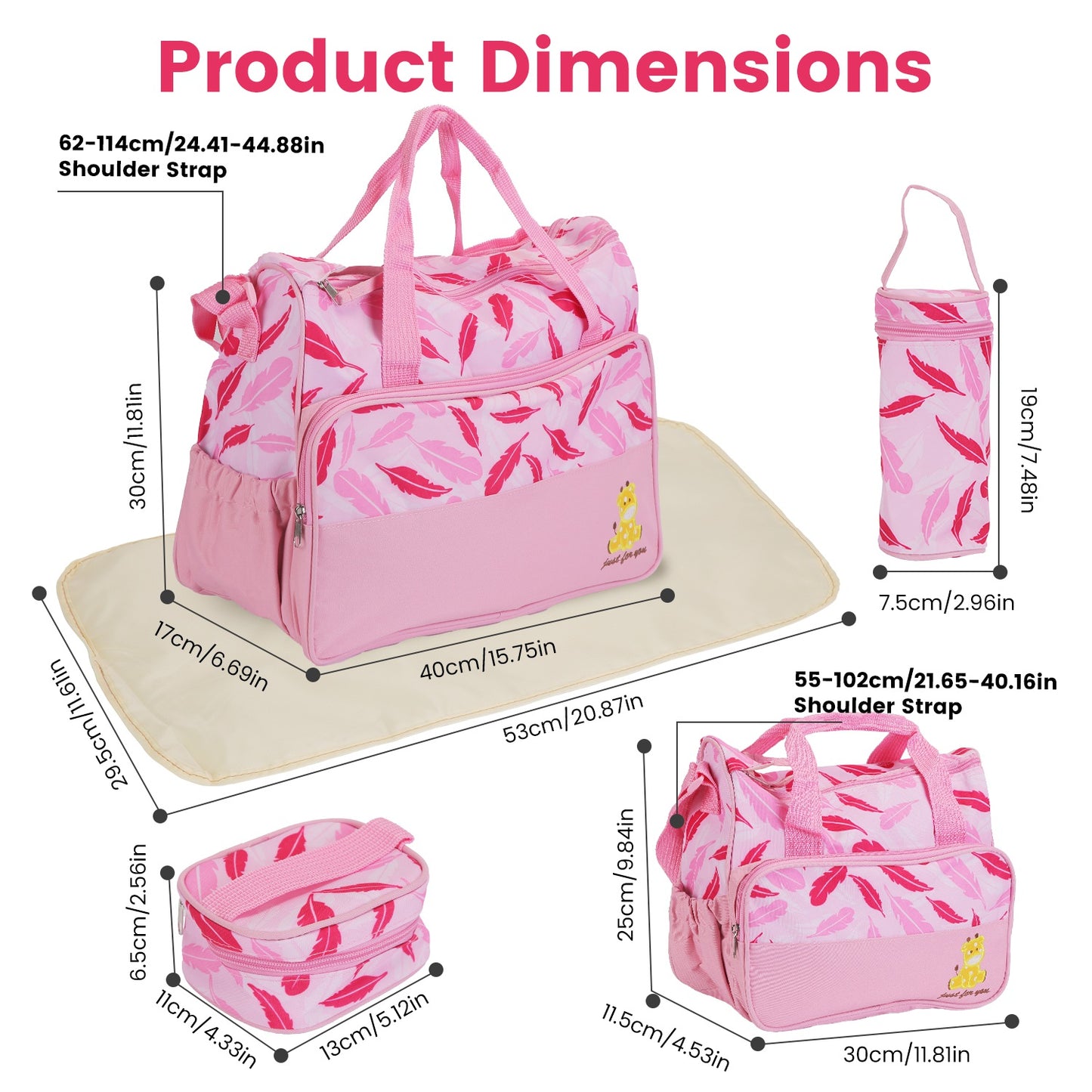 5Pcs Baby Nappy Diaper Bags Set For Picnic Mummy Diaper Handbags With Diaper Pad Food Bag Bottle Bag Travel Tote Bags For Mom Dad