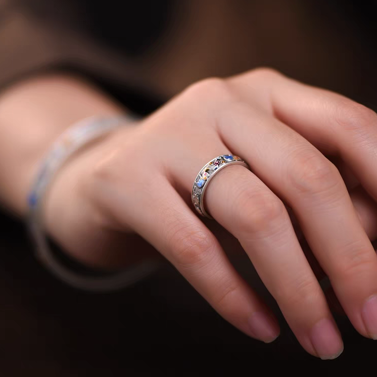 1pc 999 Sterling Silver Enamel Elephant Open Ring, Retro Ethnic Style, Perfect For Daily Wear & Valentine's Day Gift