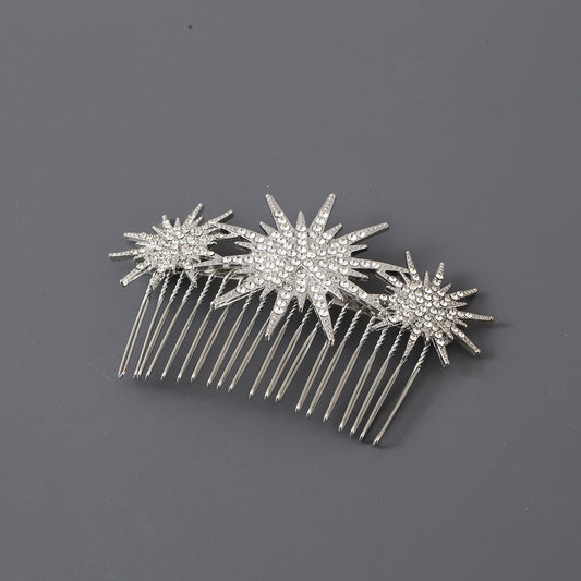 Large And Small Diamond-studded Vintage Hair Comb With A Starry Design