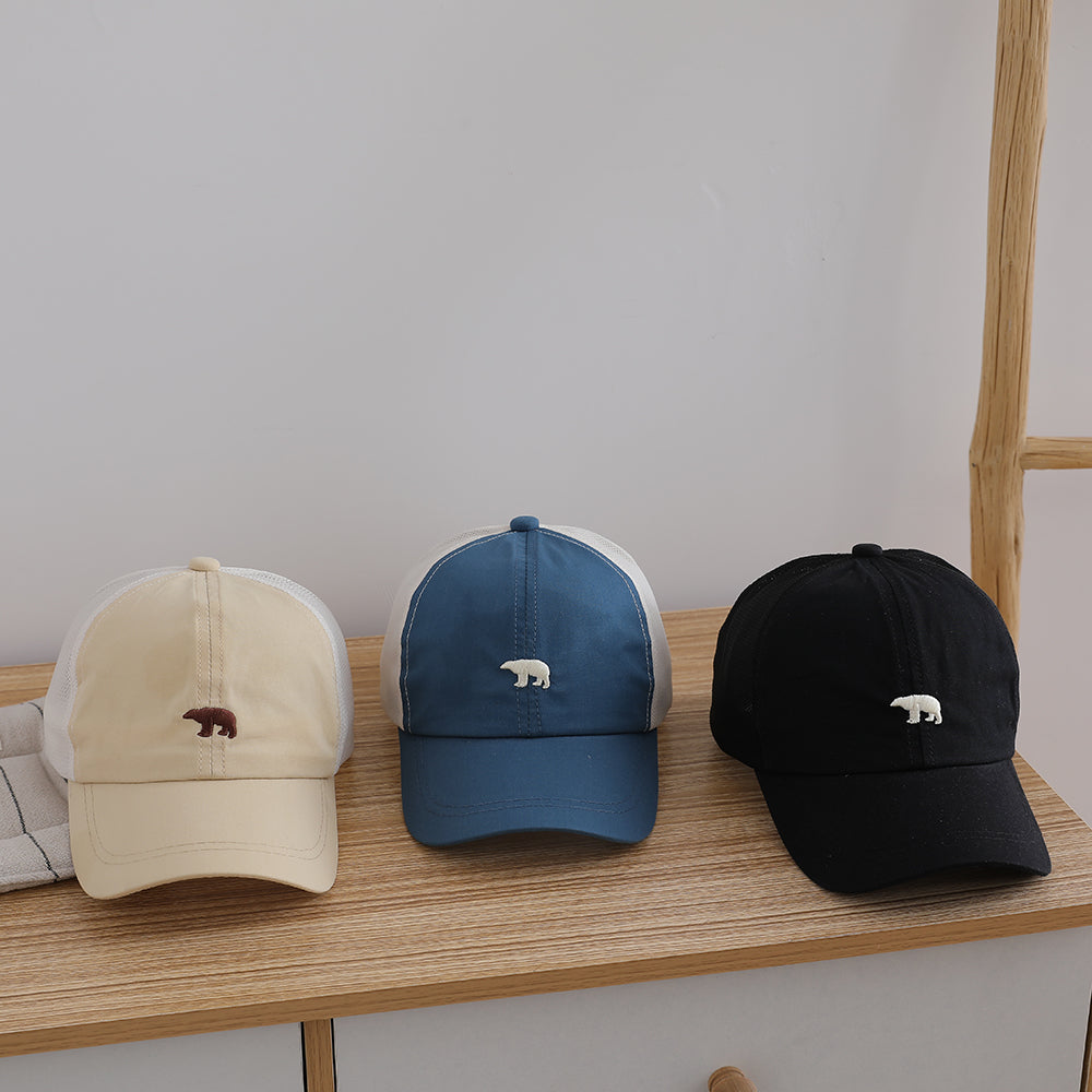Children's Simple Style Beanie For Kids, Baby Boy Style, Small Face Pattern, Small Embroidered Bear Baseball Cap, Boy's Outdoor Sun Protection Straw Hat