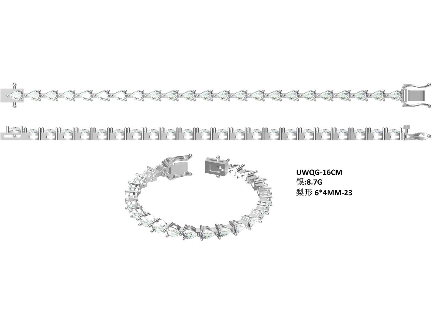 S925 Sterling Silver Pear Cut Moissanite Tennis Bracelet 6x4mm D Color VVS1 16-18-20cm GRA Certified Platinum Plated Gift Box