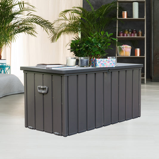 Gallon Outdoor Storage Deck Box Waterproof, Large Patio Storage Bin For Outside Cushions, Throw Pillows, Garden Tools, Lockable   Dark Gray