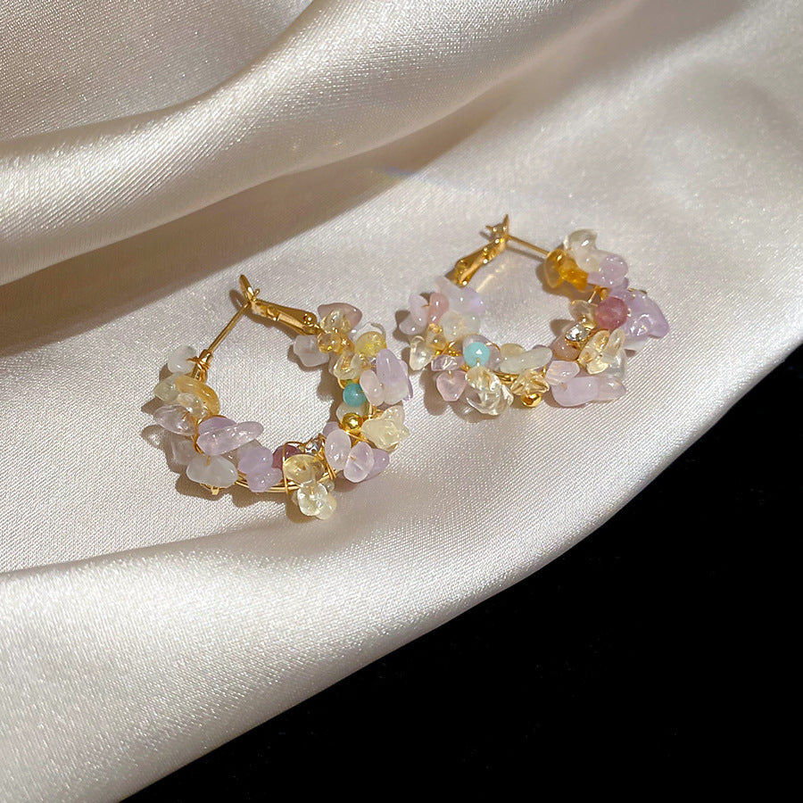 Korean Versatile Crystal Earrings For Women Purple Flower Rhinestone Luxury