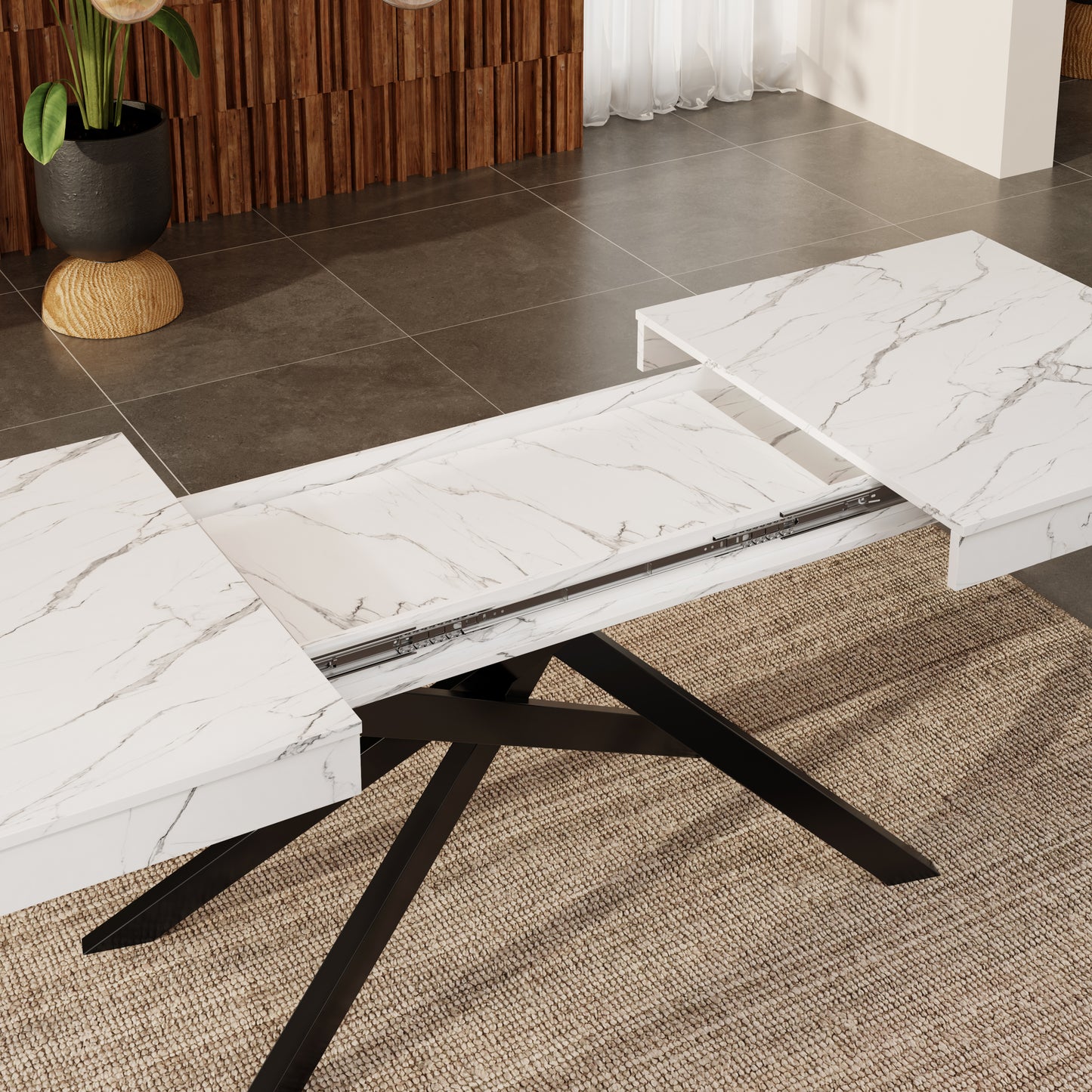 Extendable Dining Table, 140 180x80 Cm, Suitable For 6-8 People, Right Shape, Thickened Table Top, Metal Legs, Simple Style, Table For Dining Room, Kitchen, Living Room, White