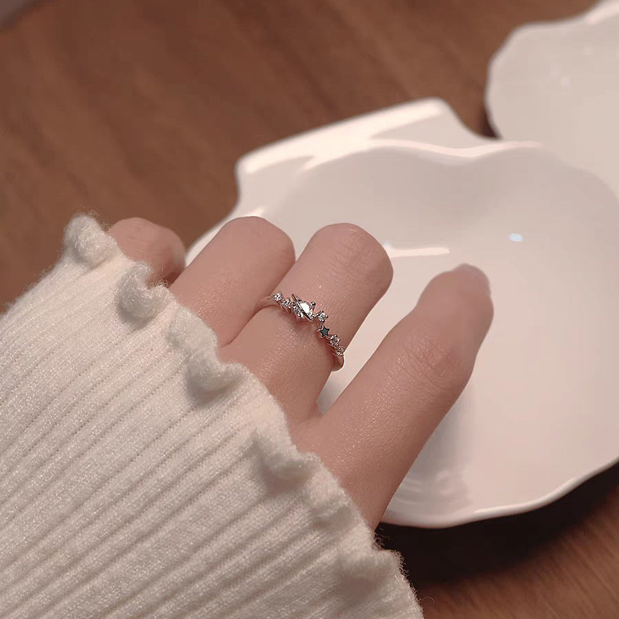 1 Piece 999 Sterling Silver Saturn & Star CZ Ring, Delicate Celestial Style, For Daily Wear & Valentine's Gifts