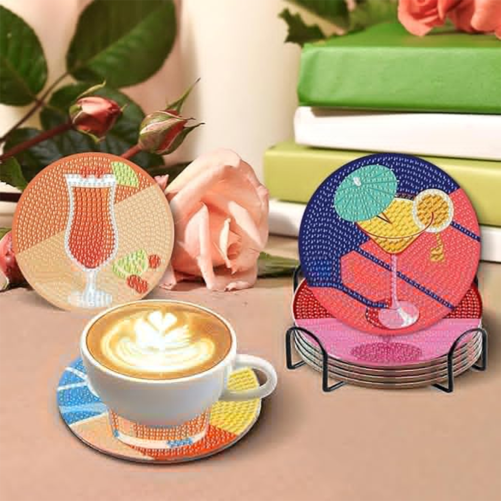 Diamond Art Drawing Coaster With Bracket, DIY Wine Glass Pattern Diamond Art Coaster, Suitable For Adults And Beginners Diamond Drawing Kit, Diamond Kit Craft Supplies, Exquisite Gifts For Friends