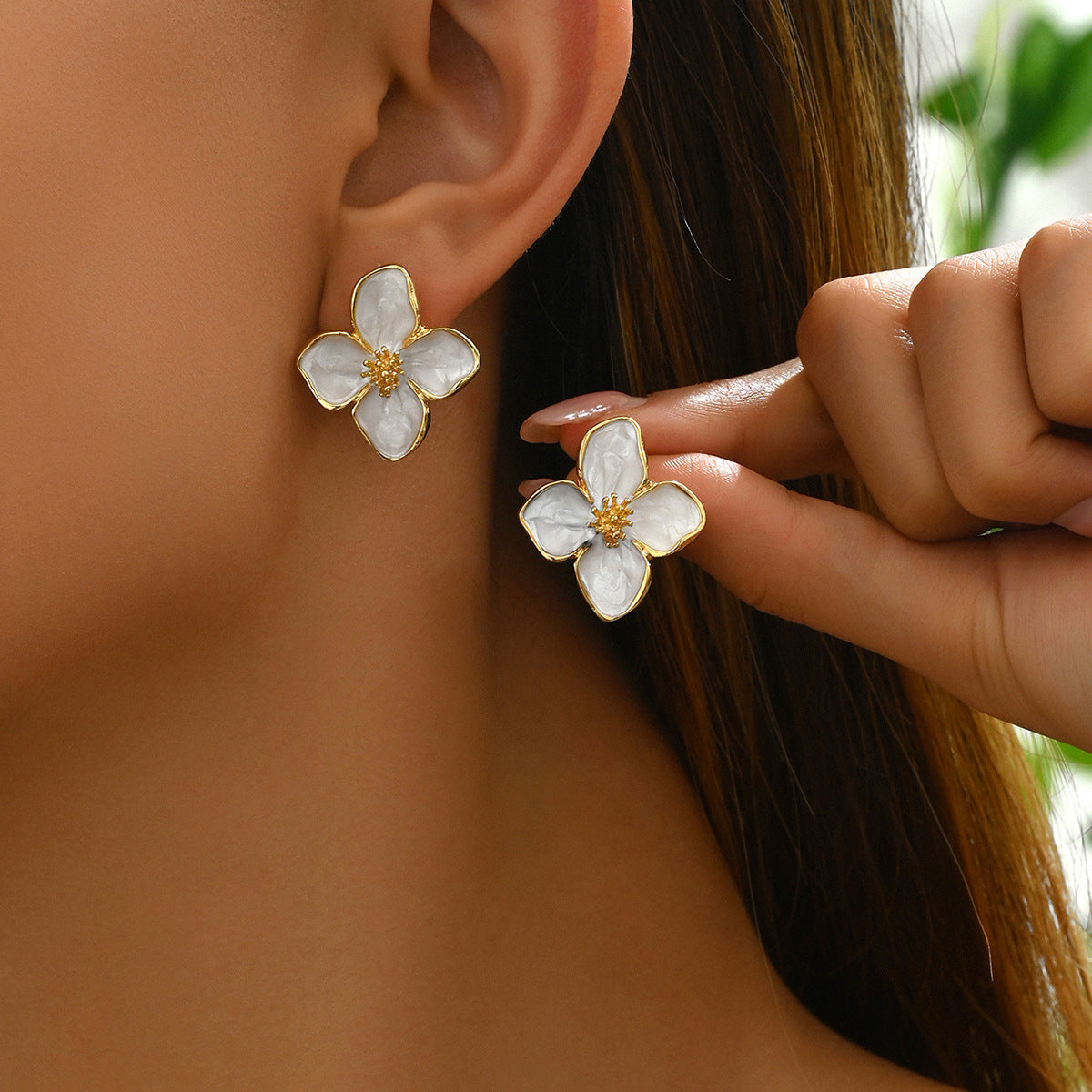 Ins Japanese KoreanPure Sweet Women Earrings, Luxury Floral Oil Drip Design Stud Earrings, Niche Daily Fashion Ear Jewelry For Ladies