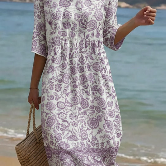 Women's Loose Round Neck Fashion Premium Long Sleeve Printed Dress