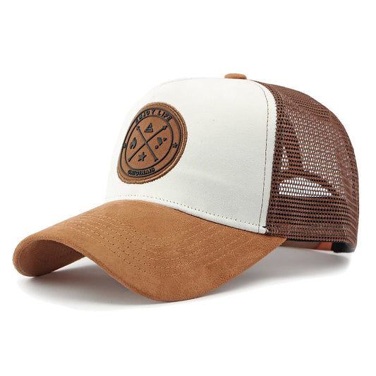 Men's And Women's Multi-color Suede Mesh-rimmed Baseball Cap With Round Logo And Adjustable Strap. Stylish And Versatile, Suitable For Daily Outings And Outdoor Activities.