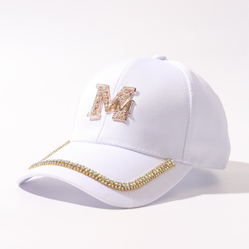 Women's High-end And Luxurious Sport Cap With Decorative Double M Letters And 3D Rhinestones. Perfect For Outdoor Sun Protection And Daily Wear.