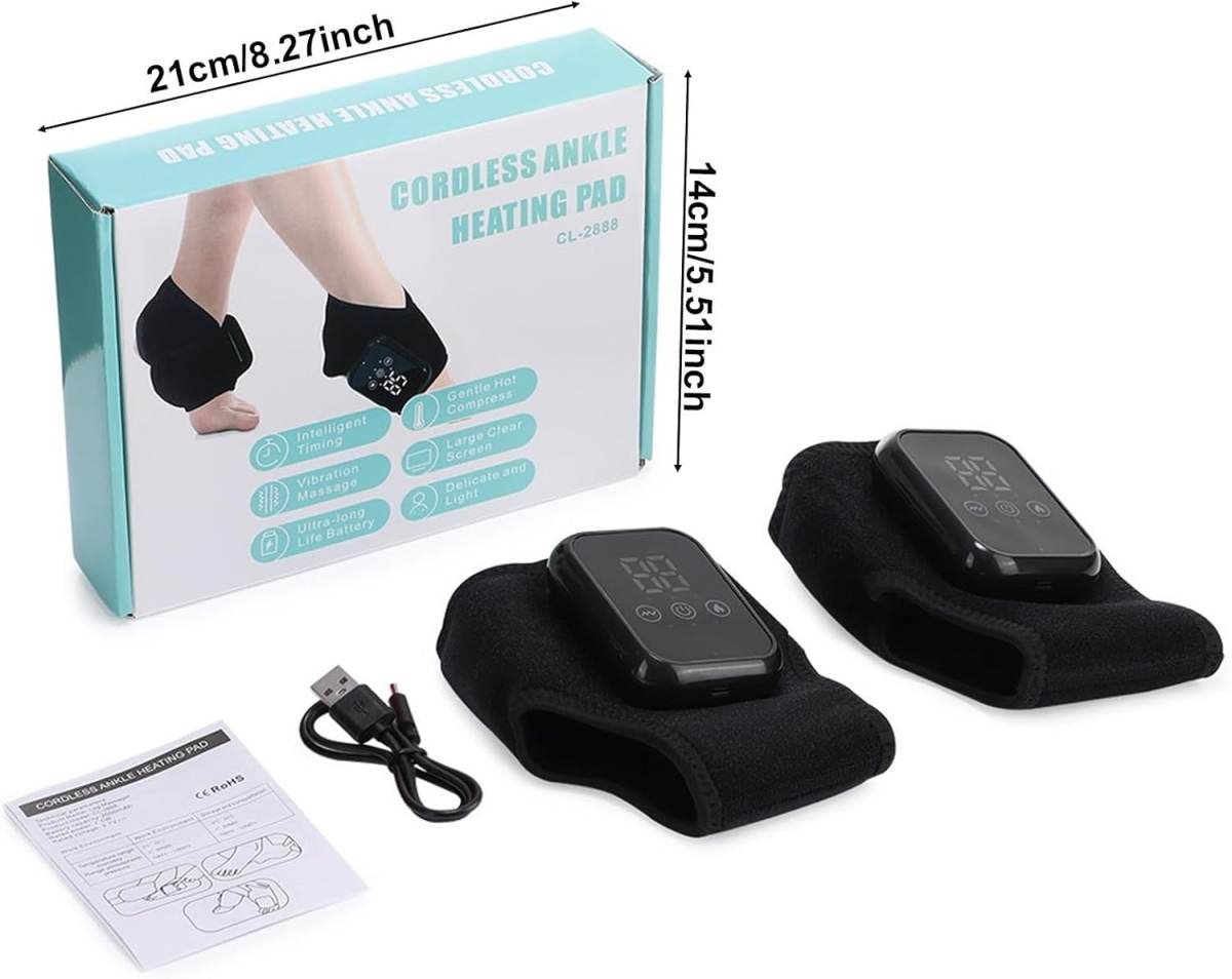 Cordless Ankle Massager With Heat, Ankle Heating Pad With Massage, Rechargeable Heated Foot Brace Wrap, 3 Vibration And Heating Modes For Left Right Feet