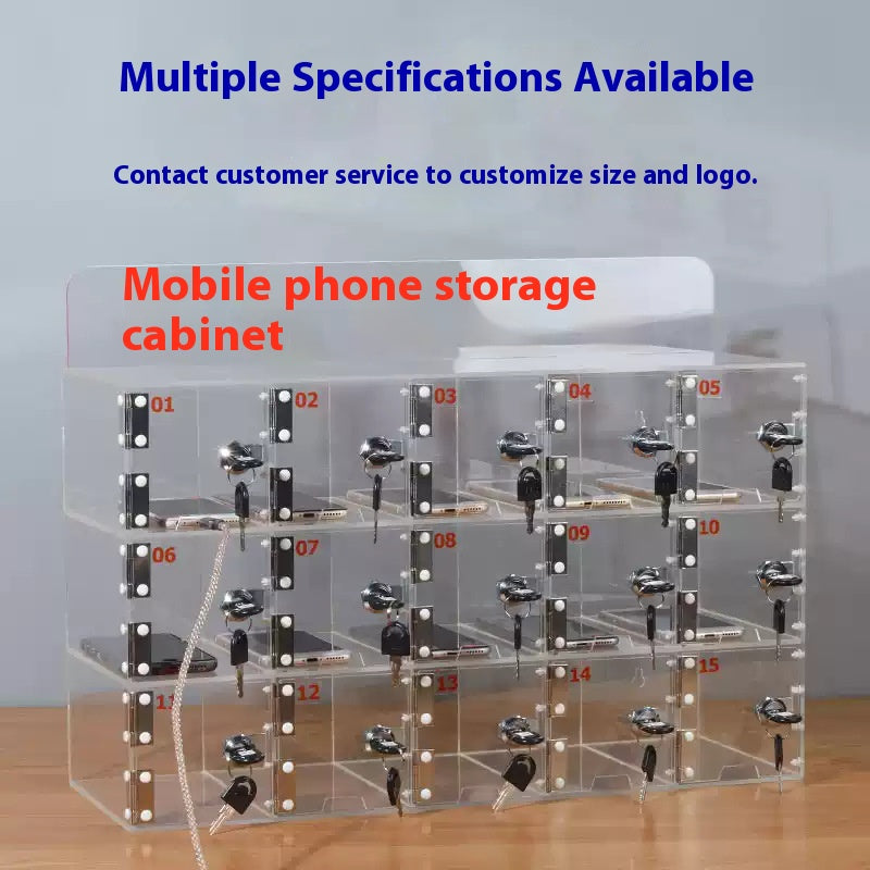 Acrylic Mobile Phone Storing Compartment With Charging Hole Transparent Storage Cabinet
