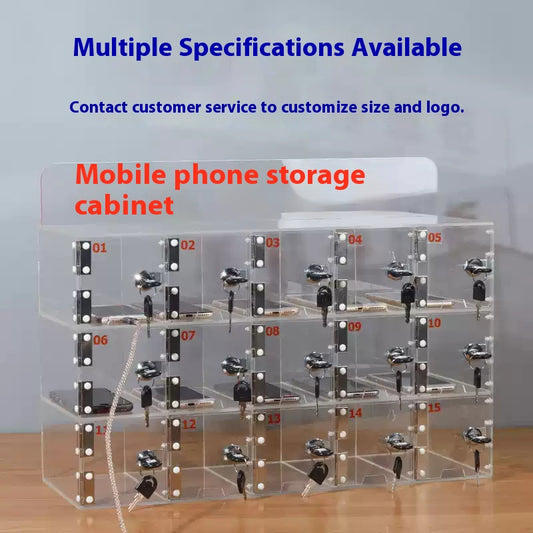 Acrylic Mobile Phone Storing Compartment With Charging Hole Transparent Storage Cabinet