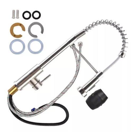 Monobloc Silver Kitchen Sink Mixer Taps With Pull Out Hose Spray Single LeverTap