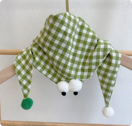 Korean-style Cotton-linen Plaid Childrens Scarf Versatile And Easy To Match