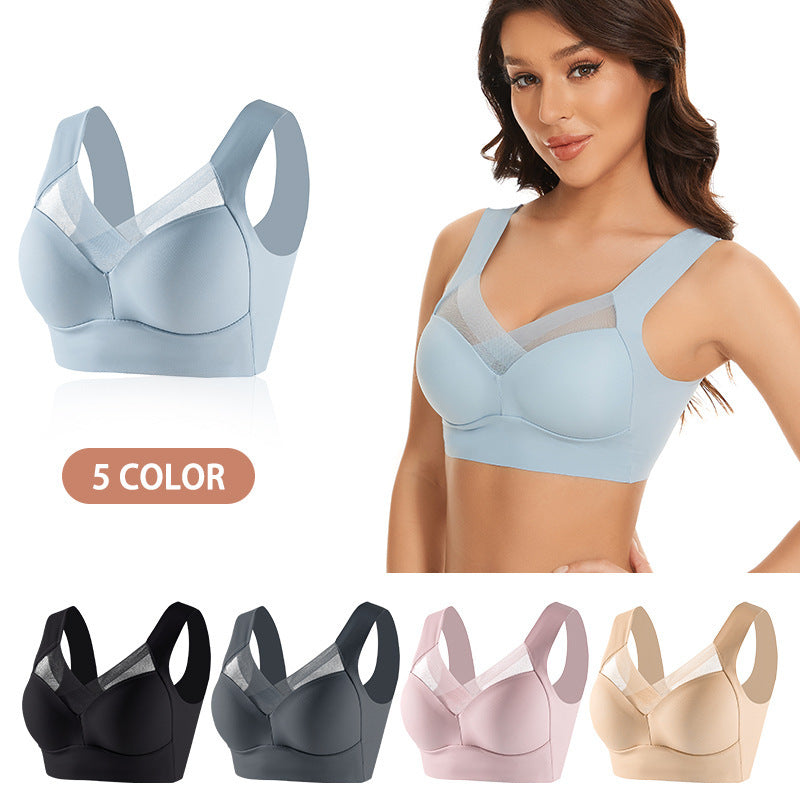 Plus Size Underwear Wireless Beauty Back Underwear Thin Push-up Adjustable Seamless Ice Silk Fixed Cup Bra Cross-border