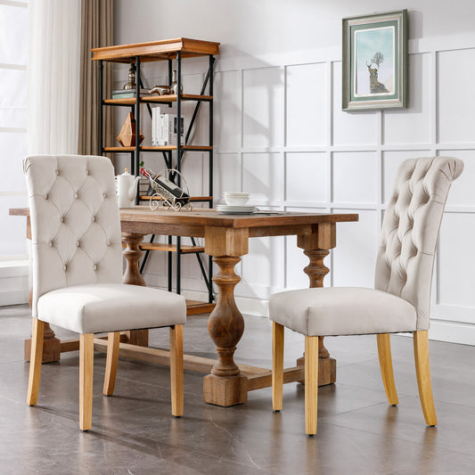 Velvet Dining Chairs Set Of 2 With Oak Legs, Knob, Chrome Knocker Bedroom Chair Kitchen Chair Living Room Lounge Leisure Chair, Beige