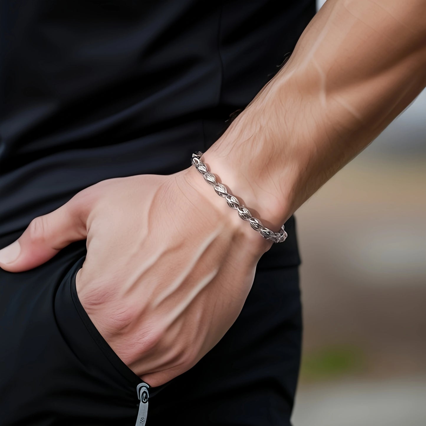 Double Dragon Head Braided Curb Link Bracelet For Men, Copper Plated Silver Vintage Chinese Lucky Dragon Toggle Clasp Biker Punk Wrist Jewelry Gift