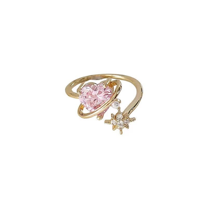 Sweet Heart Pearl Ring For Women, Ins Stylish Luxury Ring, Sparkling Elegant Gentle Fashion Band