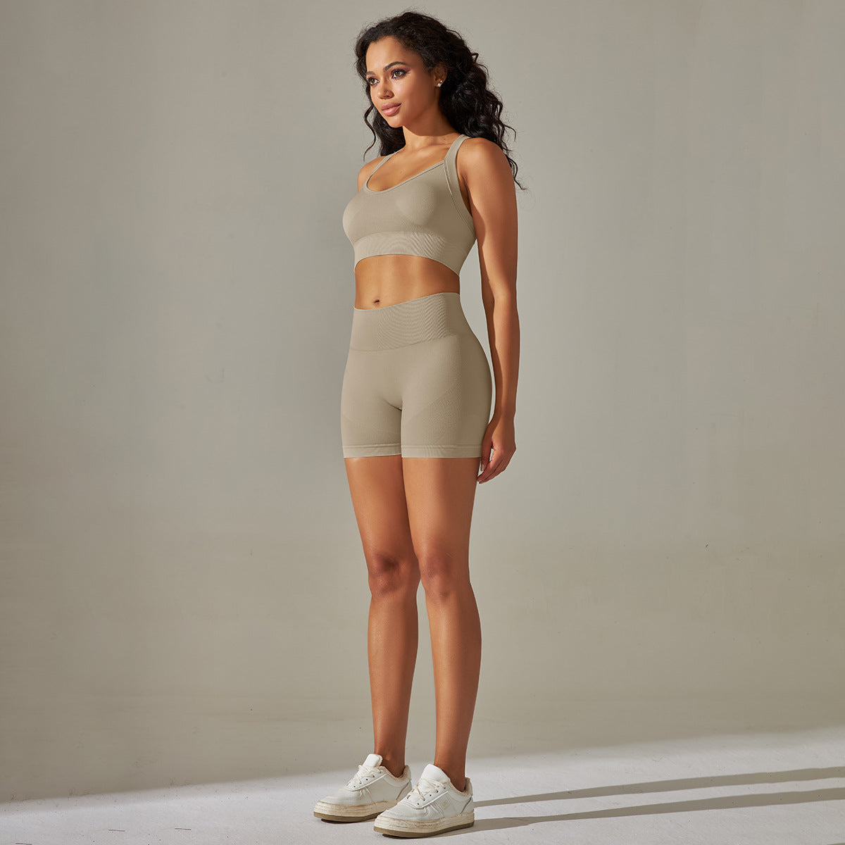 Seamless Solid Color Cross Beauty Back Exercise Bra Yoga Clothes Suit