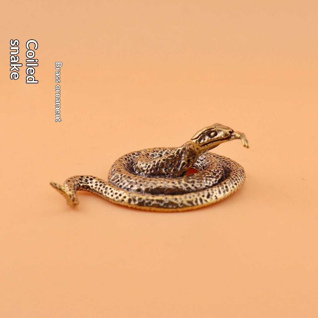 Brass Solid Disc Snake Zodiac Snake Vintage Tea Pet Craft Ornament