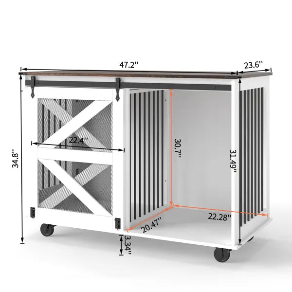 47.2" Mobile Dog Crate With Flip-Top Feeding Door, Dual-Access & 5 Caster System (2 Locking), Side Hooks - Multi-Functional Pet Kennel,double Dog Crate Furniture