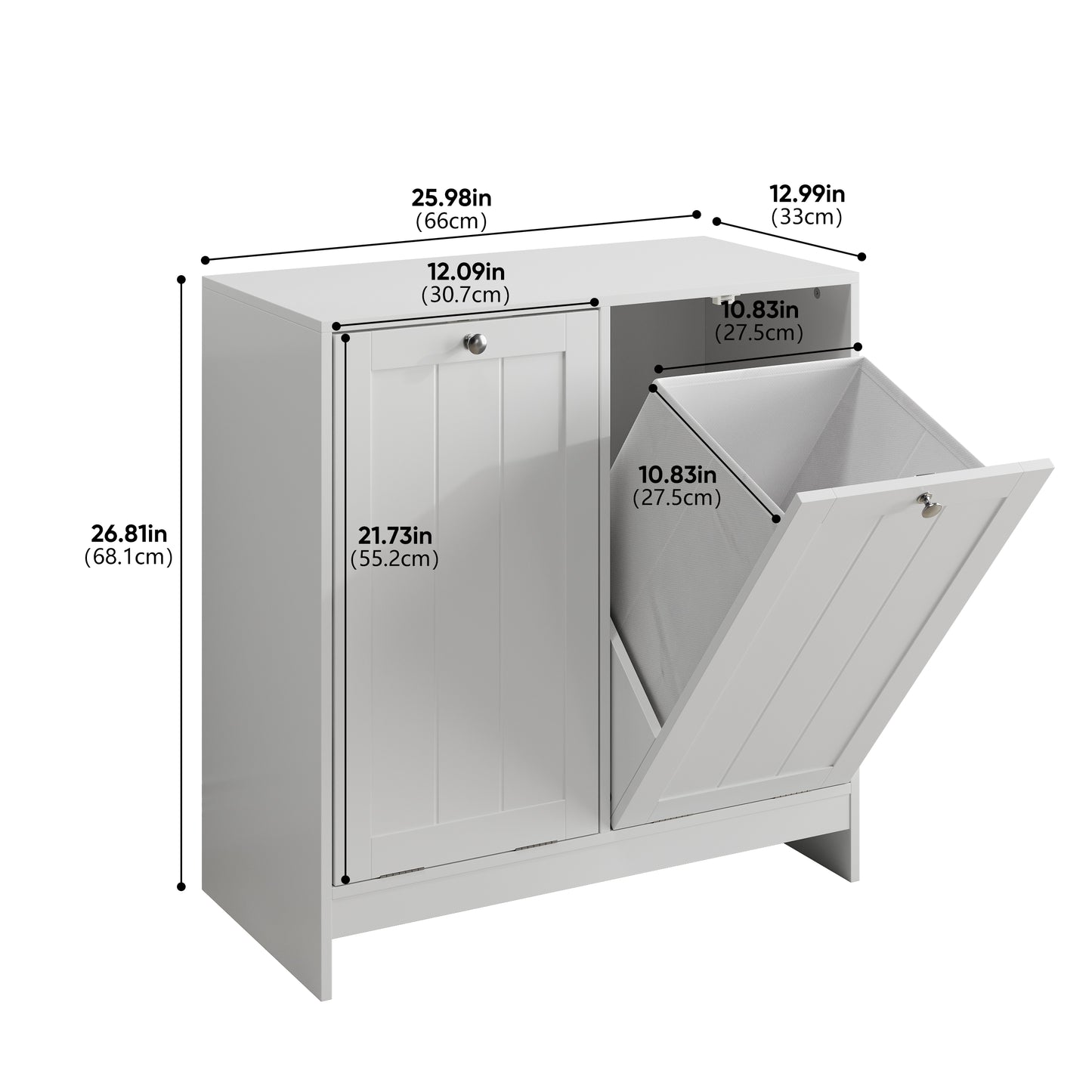 Tilting Laundry Basket With Removable Basket, Hidden Laundry Basket, Bathroom Laundry Basket Storage Cabinet, Freestanding Home Organizer, White