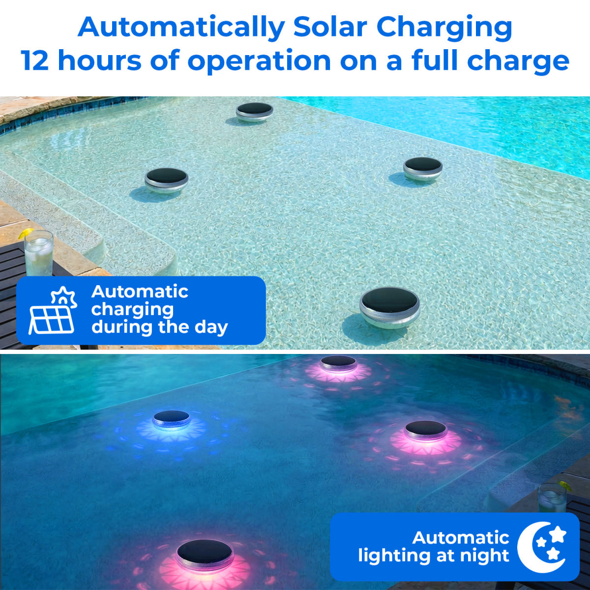 Solar Rechargeable Floating Pool Lights-2 Pack, Pool Lights That Float With Remote Control, 9 Lighting, Timing Mode, IPX7 Waterproof For Inground Pool, Bathroom, Bathtub, Pool Party