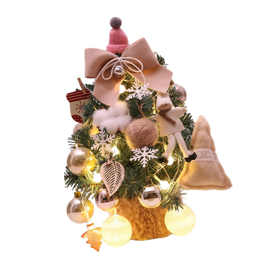 Small Xmas Tree With Adjustable Lights PVC Lightweight Desktop Xmas Tree For Home Decoration 35cm Beige