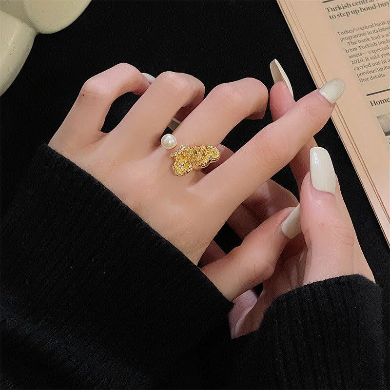 Niche Gold Vintage Brushed Retro Ring For Women, Zircon Inlay Luxury Exquisite Temperament Personalized Accessories