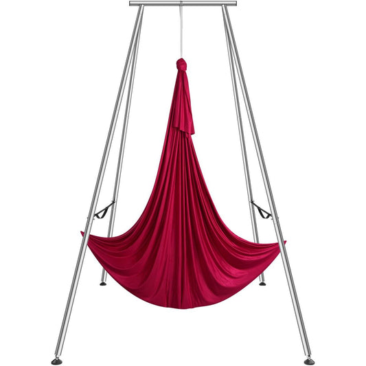 Aerial Yoga Hängematte Mit Yogarahmen 6 X 2,6 M, Rot Yoga Swing Air Fliegen, Yoga-Schaukel Hammock Swing 250 Kg Max. Tragfähigkeit, Inkl. Yoga-Socken & Fußpolster, Anti-Gravity-Übungen