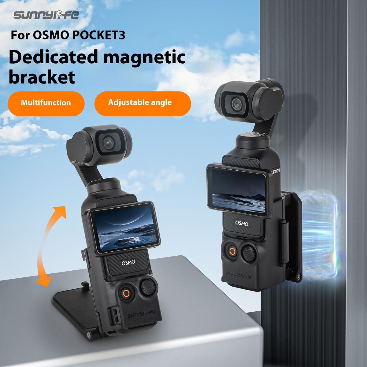 Sunnylife Osmo Pocket3 Magnetic Bracket Base Angle Adjustable Multi-functional Desktop Base Accessories