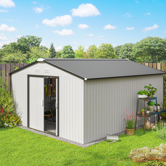 Garden Metal Shed, Storage Shed Utility Storage with Double Locking Doors for Bike, Yard Tools, White
